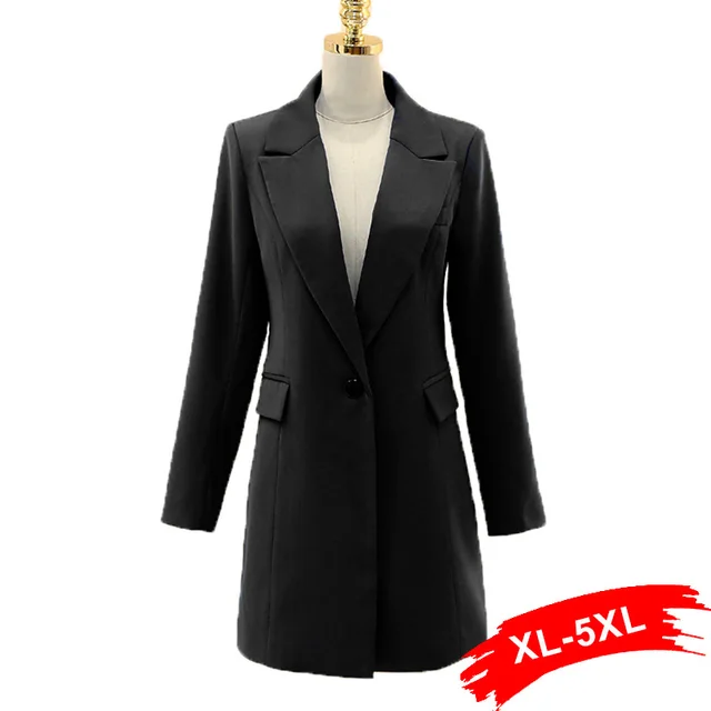 Elegant Plus Size Long Black Blazer 4Xl 5Xl 3XL For Women Big Size