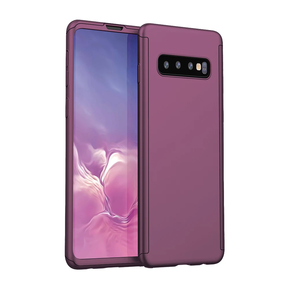 Защита экрана+ 360 чехол для samsung Galaxy S9 S10 Plus S10E Гибридный противоударный чехол-бампер для samsung S8 S7 Edge - Цвет: Purple