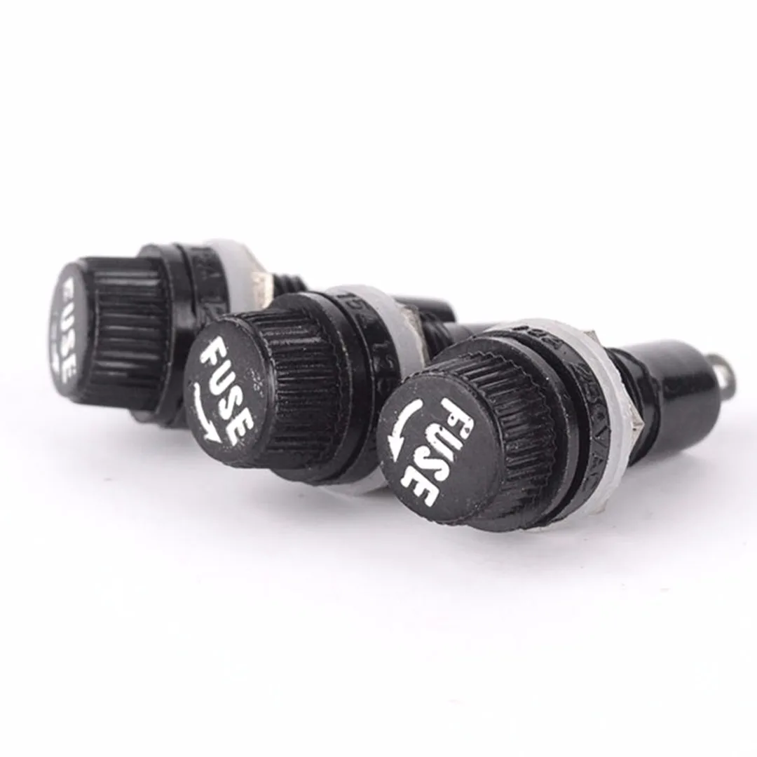 10pcs 250V10A Black Fuse Holders 5x20mm Panel Mount Screw Cap Fuse Holder Case for Glass Tube Fuse
