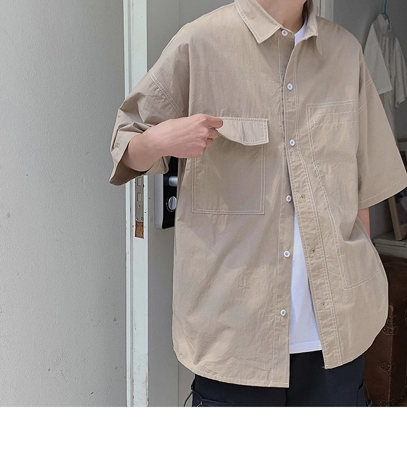 Harajuku рубашка мужская Мужская однотонная Модная рубашка с коротким рукавом мужские Гавайские рубашки Повседневная Свободная ретро одежда мужская