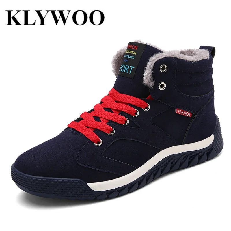 KLYWOO/Большие размеры 39-48, мужские ботинки для мужчин, зимние ботинки, теплые меховые повседневные ботильоны, Мужская зимняя обувь, botas hombre