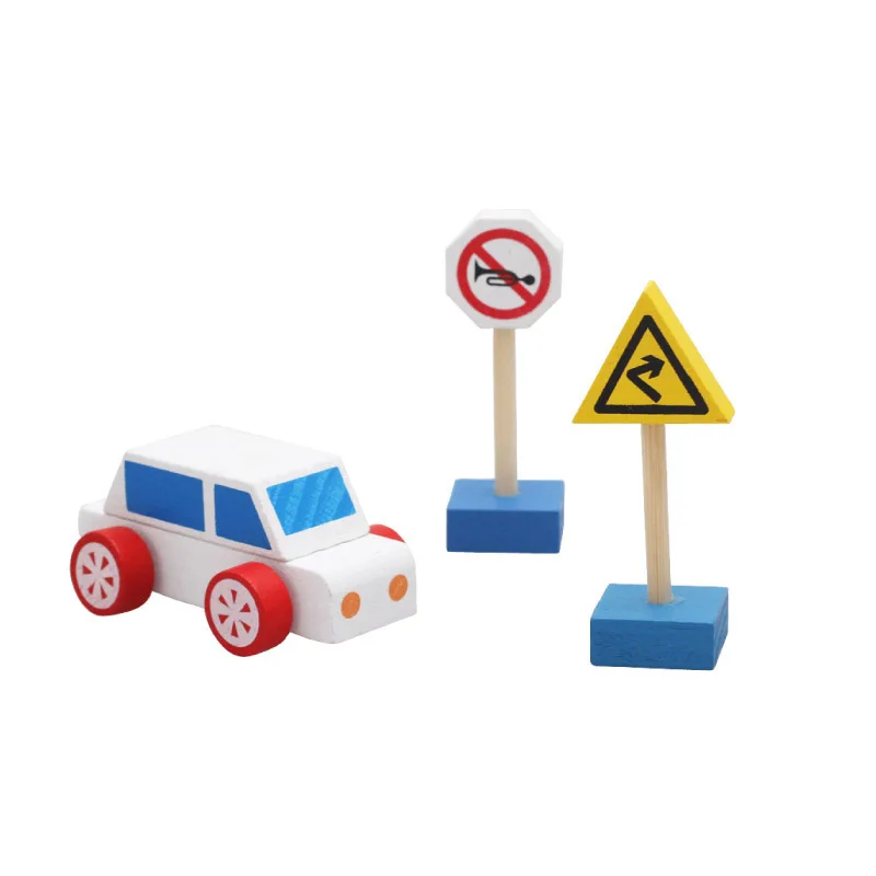 Дорожные знаки строительные блоки парковка сцена дорожная модель игрушки деревянные творческие для детей NSV775