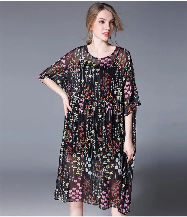 L 4XL Plus size Dress Chiffon Bright silk Dresses 2018 New Spring ...