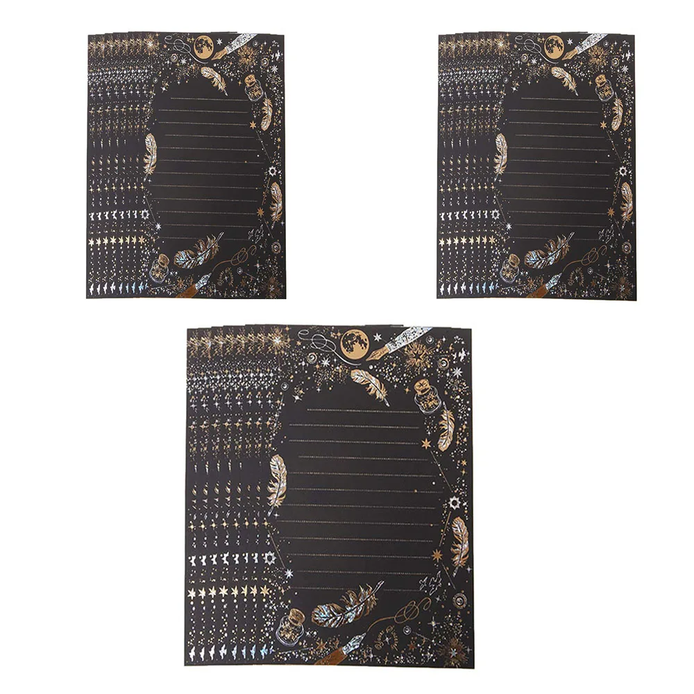 

XRHYY Black Writing Letter High-end Vintage Bronzing Feather Blessing Letter Paper Pad Writing Office Retro Kraft Letter Paper