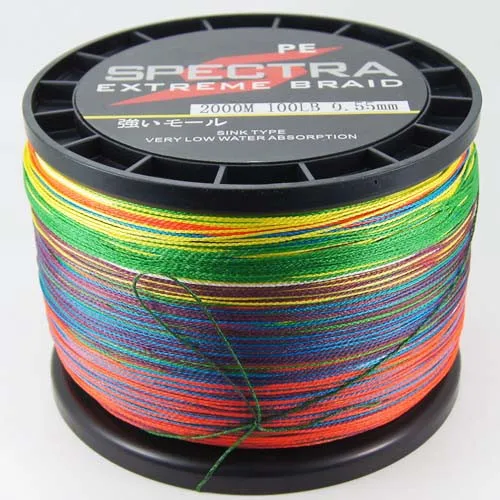 

Multicolor fishing line,4strand 2000m 100lb*10+80lb*10. 8strand 1000m 20lb*3+30lb*3,8 strand 2000m 100lb*5+80lb*5 ,Total 36pcs