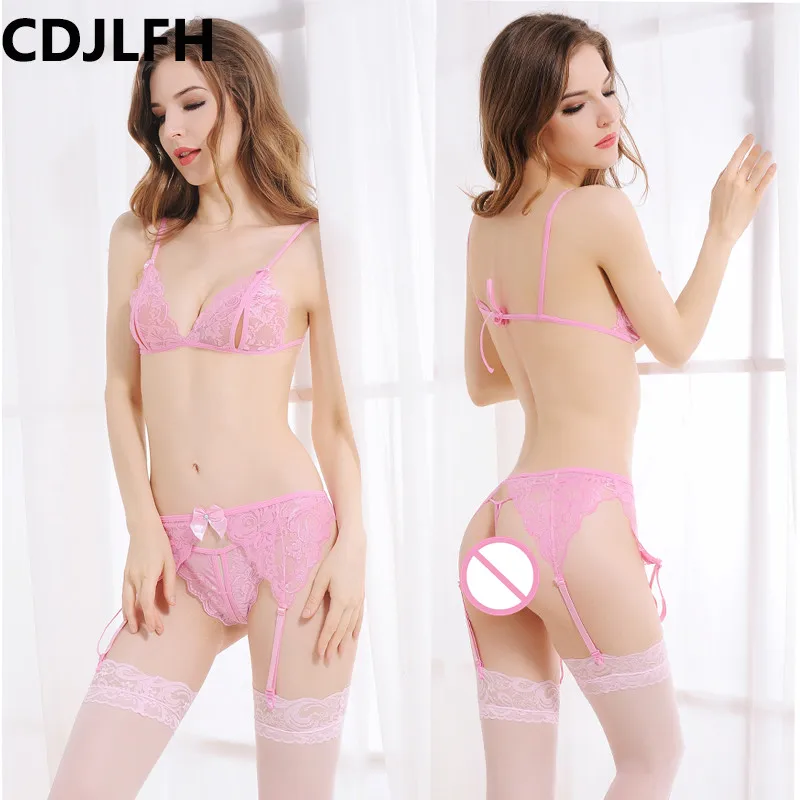 CDJLFH 2018 Women Hot Sexy transparent Bra + brief + Silk Socks + Sling Lingerie Suit Women Lace Bra Set Open Crotch Sex Set CDJLFH 2018 Women Hot Sexy transparent Bra + brief + Silk Socks + Sling Lingerie Suit Women Lace Bra Set Open Crotch Sex Set