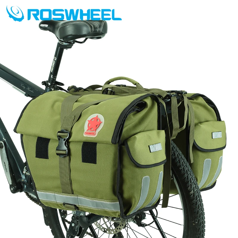 

Roswheel 50L Bicycle Bag Canvas Carrier Bag Rrack Bike Luggage Trunk Rear Seat Pannier Cycling Two StorageBike Bags Send Ce