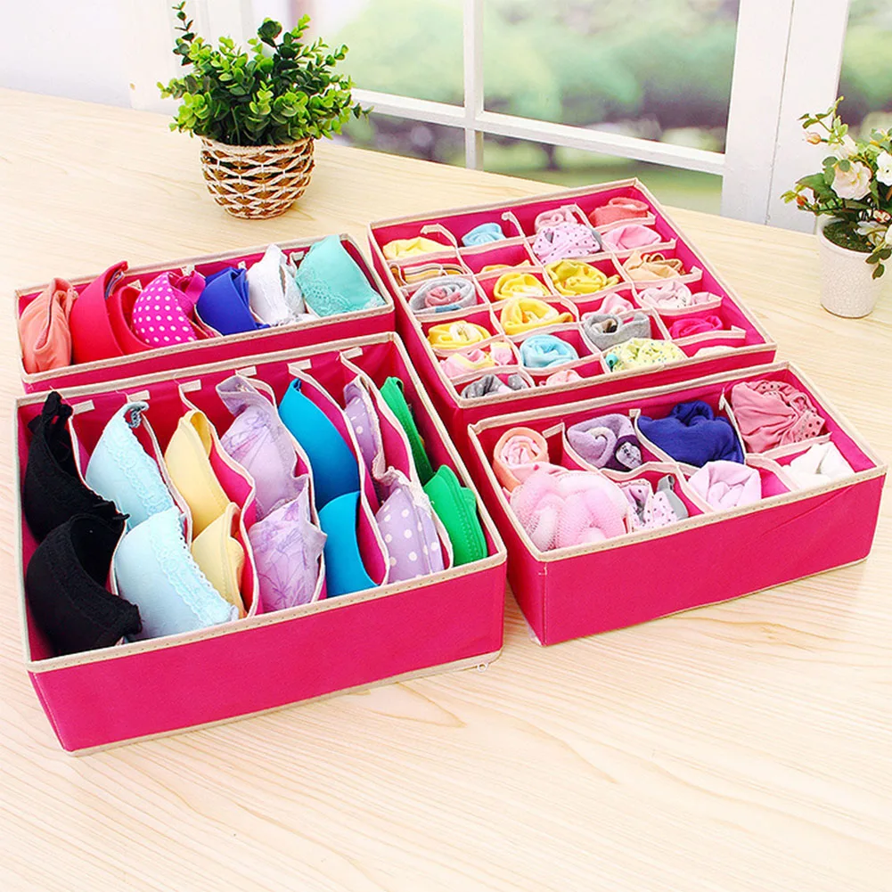 4Pcs Foldable Storage Boxes Underwear Divider Drawer Lidded Closet Organizer Interior Organizador For Ties Socks Shorts Bra J16