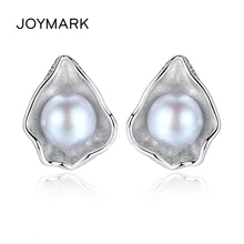JOYMARK, очаровательный дизайн в виде ракушки, серое белое пресноводное Жемчужное Серьги-гвоздики для женщин, 925 пробы, серебряные ювелирные изделия, JPSE060