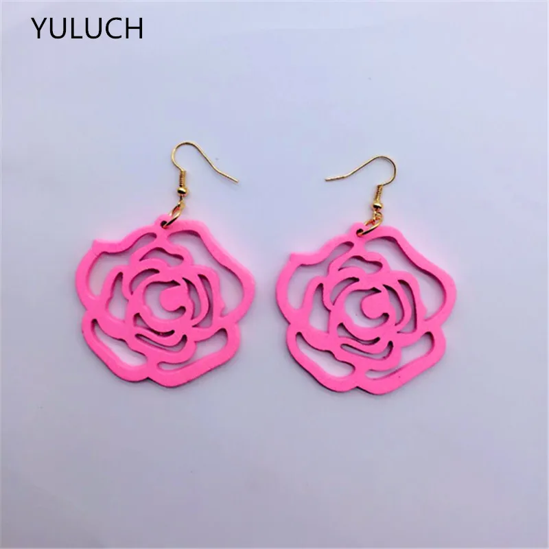 Yuluch Pair New Design Good African Wood Rose Flower Earrings Latest New Arrival Round New Design Quality 4 4709A_