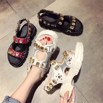 

Summer Rhinestone Women Sandals shoes women Breathable Comfortable Non-slip Ladies Walking Beach Sandals women Shoes muje