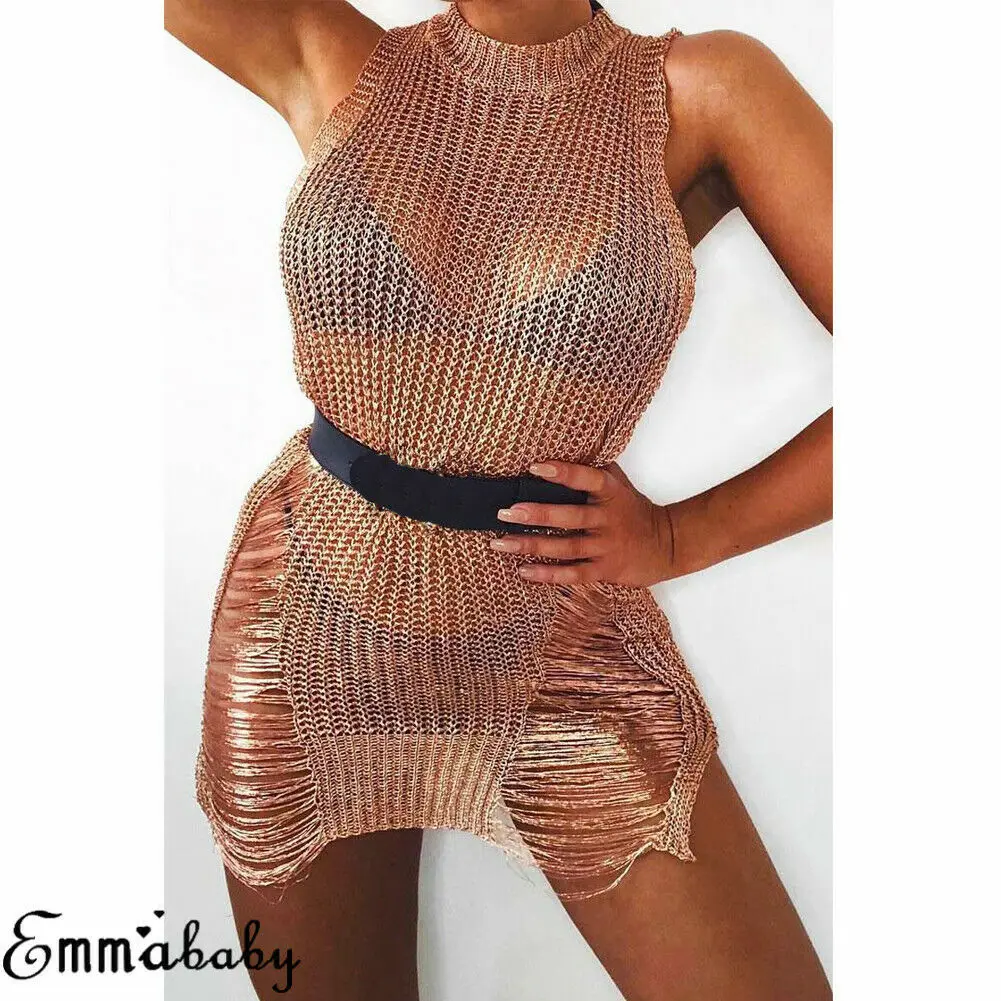 

Womens Mesh Sheer Mini Beach Dress Bikini Cover Up Sarong Summer Wear Swimwear