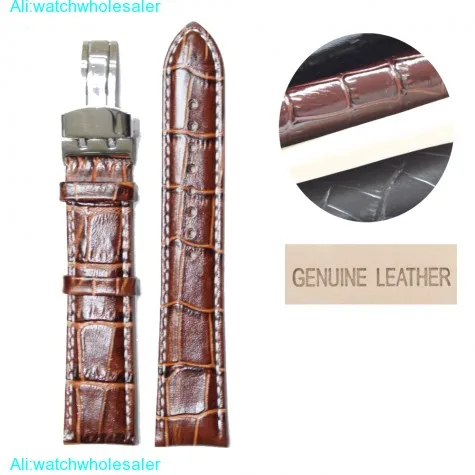 20mm All Genuine Leather Unisex Brown Stitch White Watch Band Straps WB1037A20GB