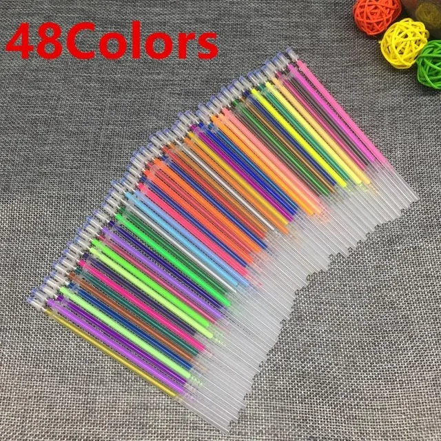 48 colors 12/24/36/48 Цвет Заправка для гелевой ручки набор блеск мульти Цветной Живопись Написание заправляемая ручка стержень для ручки школьные канцелярские принадлежности инструмент - Цвет: 48 colors