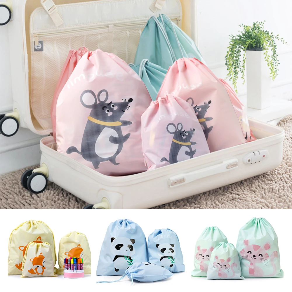 

3Pcs/Set Water Resistant Large Capacity Travel Storage Bags Peva Cartoon Beam Mouth Seal Waterproof Clothing Sorting Bag