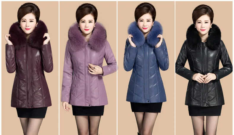 Leather Jacket Women Fur Collar Middle Age Women Coats And Jackets Leather Coats Women Winter Jacket Long 2018 New LZ987  (1)