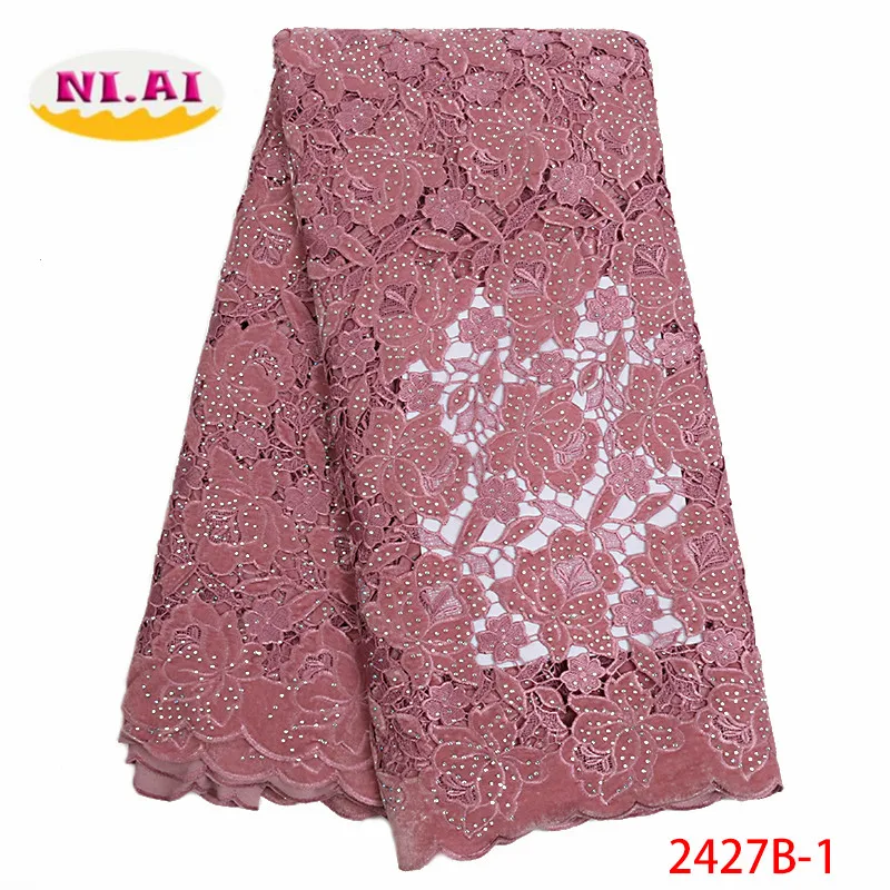 

Union African Stones Lace Fabric 2018 High Quality French Tulle Lace Fabric Nigerian Velvet Lace Fabrics For Dress XY2427B-1