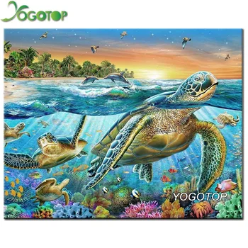 

YOGOTOP DIY Diamond Painting Cross Stitch Kit Needlework Square Rhinestones Full Diamond Embroidery Sea turtles SD067