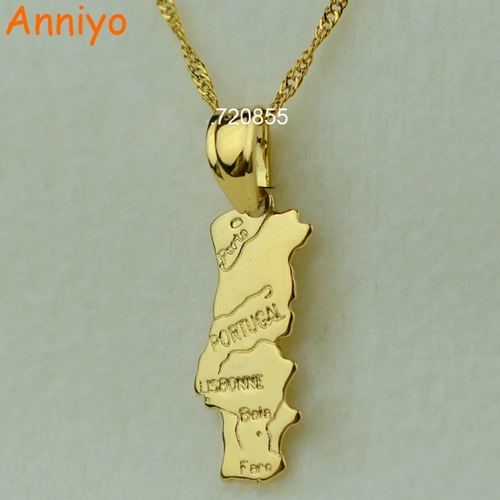 Anniyo portugal map pendant & necklace chain women Gold Color Jewelry