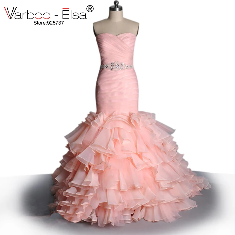 Elegant pink coral Mermaid Prom Dresses 2018 Sleeveless tull Pageant ...