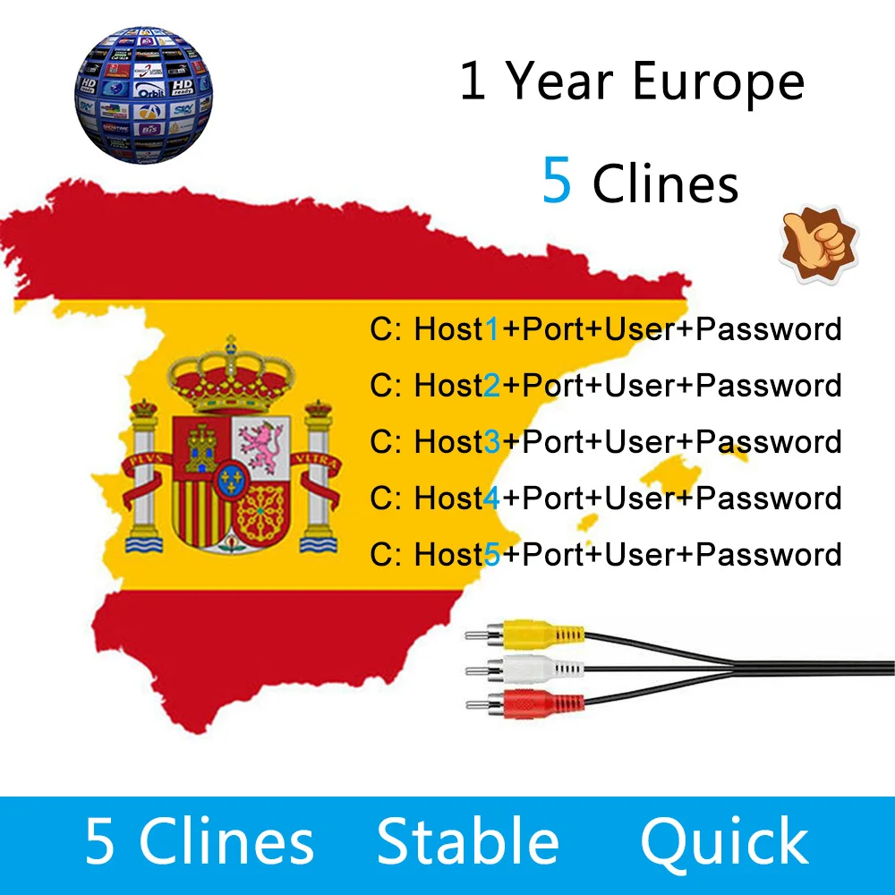 Europe 5 Lines Cccam Cline for 1 Year Spain/Germany TV For DVB-S/S2 Satellite Receiver V7 HD,V8 Super,IKS Receptor Europe 5 Lines Cccam Cline for 1 Year Spain/Germany TV For DVB-S/S2 Satellite Receiver V7 HD,V8 Super,IKS Receptor