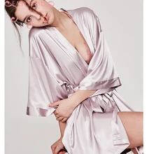 EASYSMALL, сексуальный халат, утреннее платье, женская, для невесты, летняя, Тонкая шелковая пижама, сексуальная шелковая атласная ночная рубашка, весна и осень