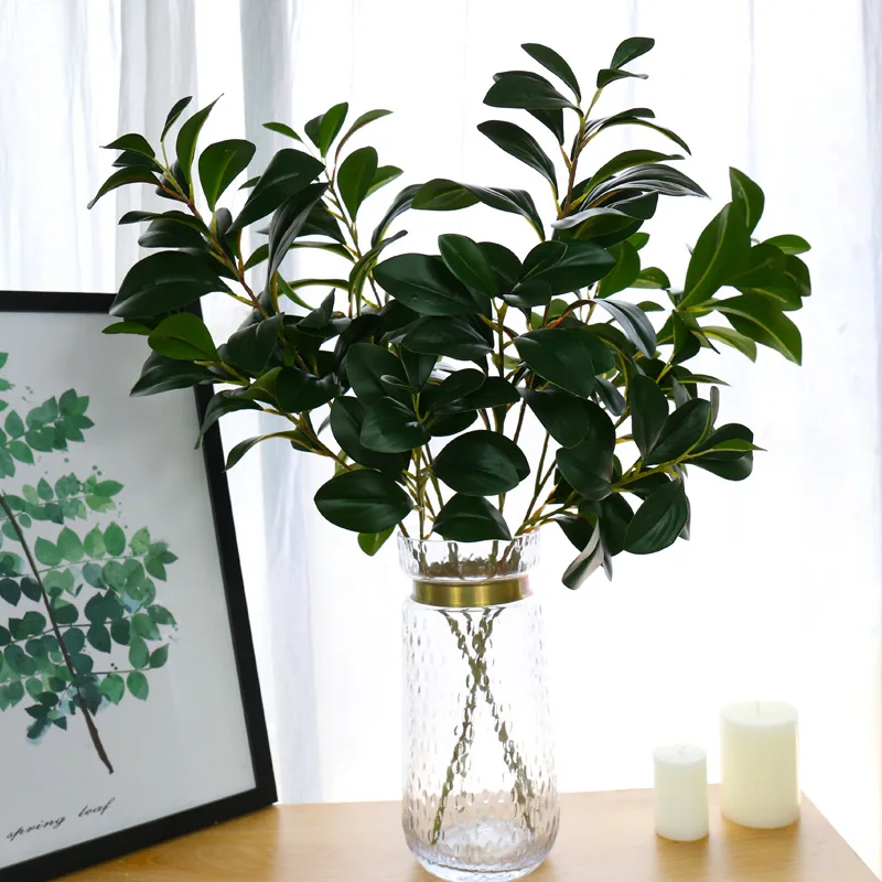 Flone 3 Branch Artificial Green Plant Fake Real Touch Plant Simulation Plant Flowers Bouquet Wedding Home Party Decor Floral  (4)