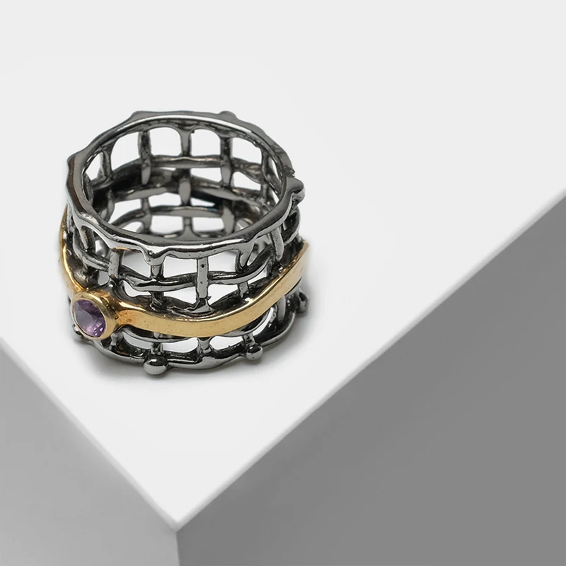 

Vintage Silver Pierced inlaid semi-precious stone Rings