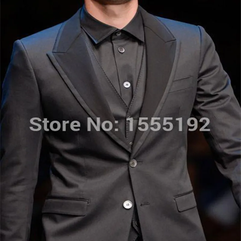 2017 Custom Made Fit Two Button Black Groom Wedding Tuxedos With Vest