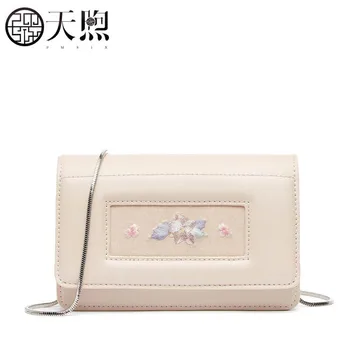

Pmsix 2020 new superior Cowhide Leather bag fashion embroidery leather women bag Luxury Simple chain shoulder messenger bag