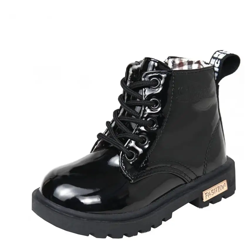 Удобные детские искусственная кожа детские зимние сапоги обувь для мальчиков и девочек сапоги модные осенне-зимние водонепроницаемые детские ботинки для мальчиков - Цвет: 601 Black