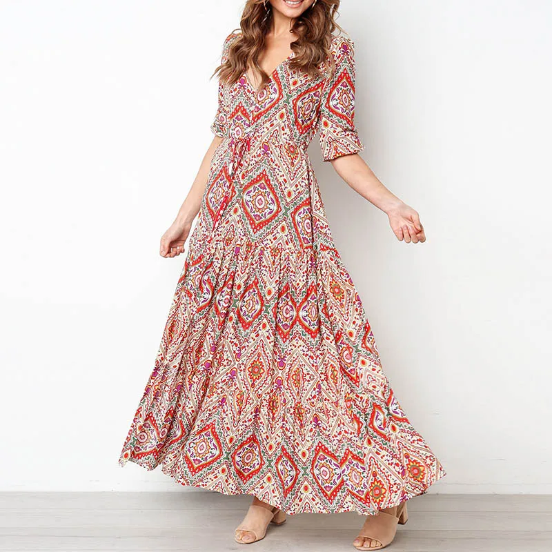 بوهو الأزهار طباعة طويلة المرأة فستان مناسبات 2019 الصيف زائد الحجم v الرقبة الدانتيل يصل vestidos أنيقة الإناث الشاطئ فساتين بوهو الأزهار طباعة طويلة المرأة فستان مناسبات 2019 الصيف زائد الحجم v الرقبة الدانتيل يصل vestidos أنيقة الإناث الشاطئ فساتين