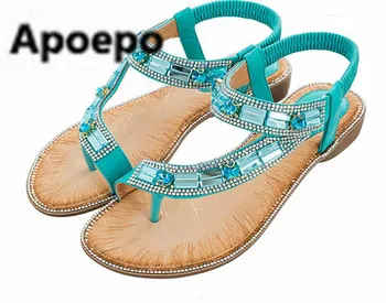 

Newest Bohemia style flip flops women shoes crystal decor flats sandals women casual beach shoes white green black shoes summer