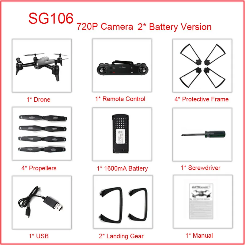 SG106 Drone 4 k с WI-FI FPV двойной Камера Широкий формат долго летать дроны Камера HD 720 P 1080 p вертолет Quadcopter игрушки - Цвет: Black720p1Batttery