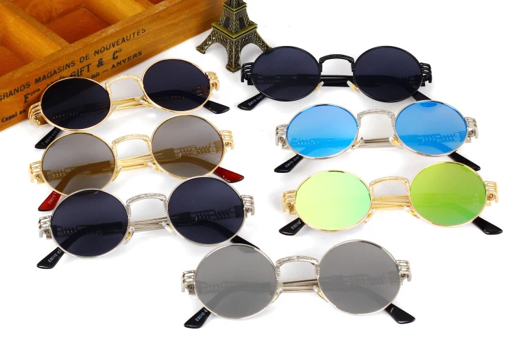Ретро круглые готические зеркальные очки в стиле стимпанк Солнцезащитные очки мужские и женские металлические солнцезащитные очки мужские Oculos De Sol солнцезащитные очки Feminino