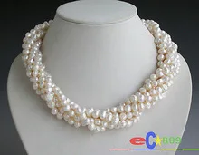 Mujer натуральный 6 нити 6 мм белый барокко ожерелье из пресноводного культивированного жемчуга 43-45 см Длинные свадебные слово ювелирные украшения