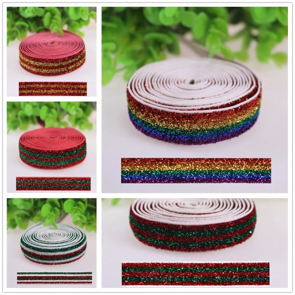 

5/8" 10 yards frosted glitter elastic Metallic Velvet Elastic for Hair Tie Headband Hair Bow
