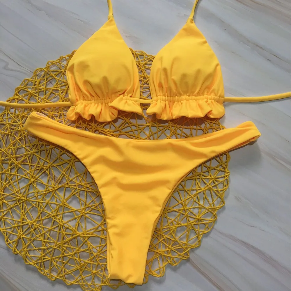 

Women Sexy Push Up Micro Bikinis Set Solid Tankini Brazilian Swimwear Two-piece Swimsuit Bathing Suit Thong Biquinis Feminino