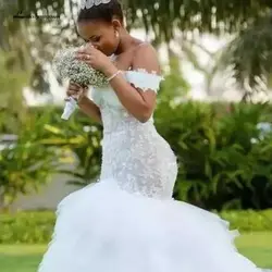 Lakshmigown африканская женская свадебное платье с юбкой-годе 2019 сексуальные свадебные платья винтажное кружевное цветочное длинное свадебное
