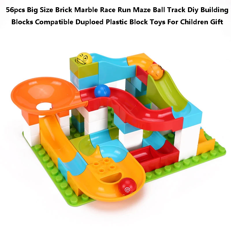 

56pcs Big Size Brick Marble Race Run Maze Ball Track Diy Building Blocks Compatible Duploed Plastic Block Toys For Children Gift