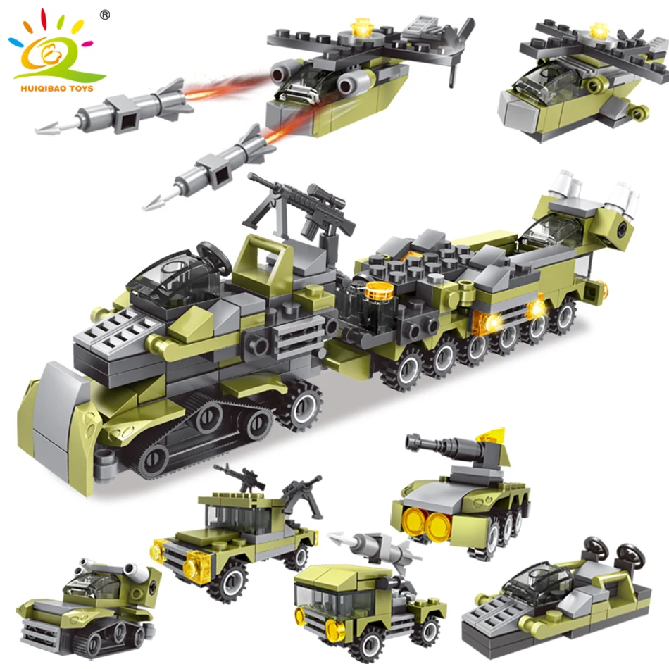 

HUIQIBAO TOYS 296PCS Military Series Army Weapon Helicopter Soldier Building Blocks Figures DIY Bricks For Kids Children