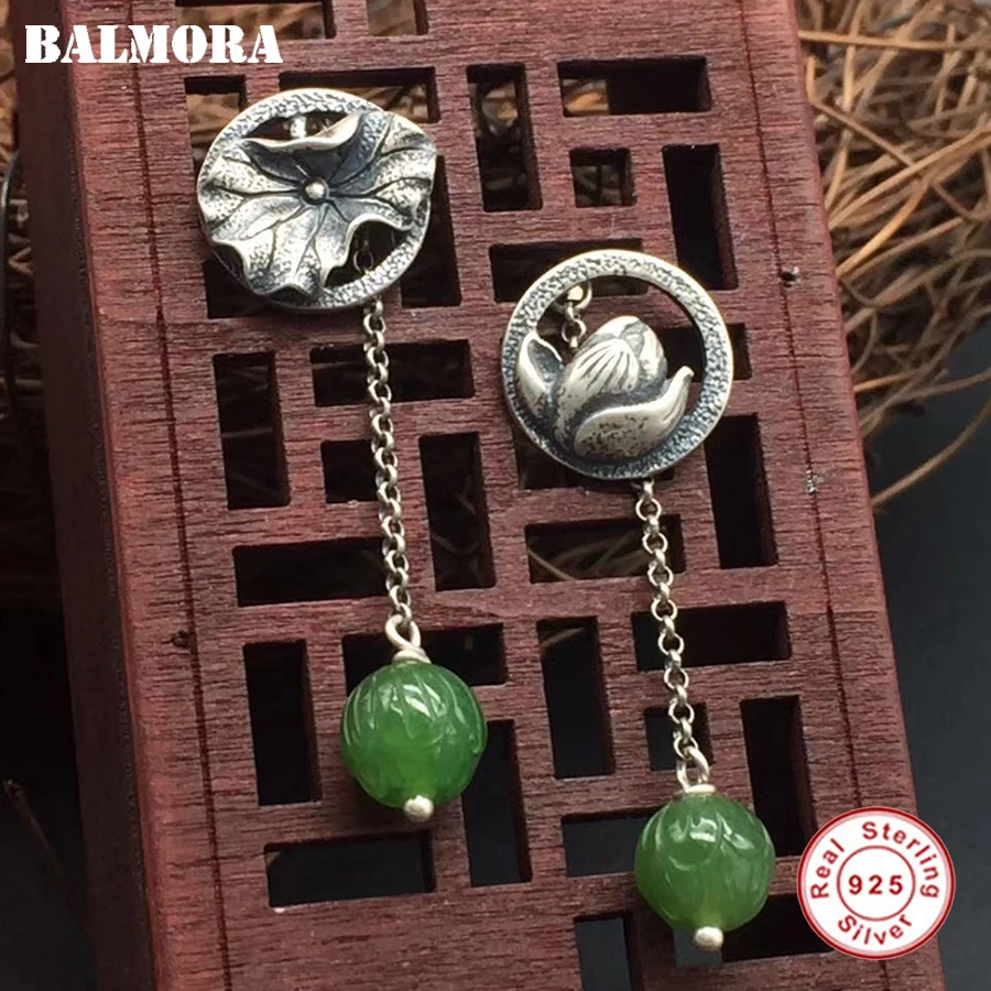 

BALMORA 100% Real 925 Sterling Silver Lotus Flower Drop Earrings for Women Mother Gift Retro Earrings Jewelry Brincos TRS31097