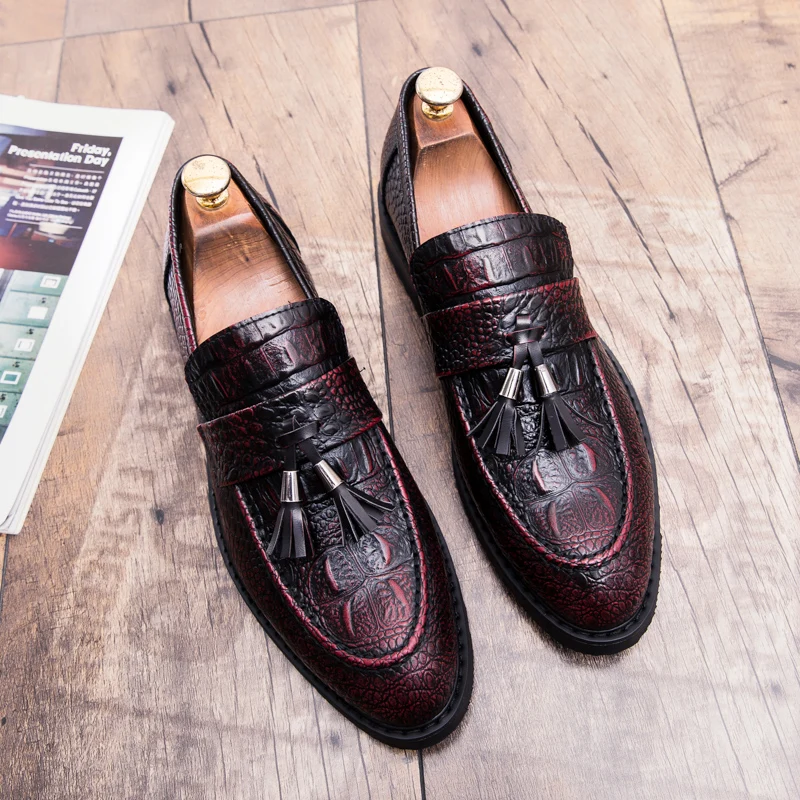 cool unique snake skin men leather shoes fashion moccasins italian designer business male footwear brogue oxford shoes for men  (45)