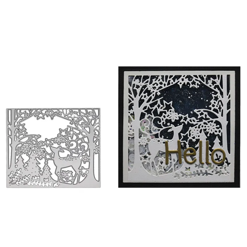 

Christmas Forest elk Background Metal Cutting Dies for Scrapbooking Craft Die cuts Card making paper art diy Embossing 96X96MM