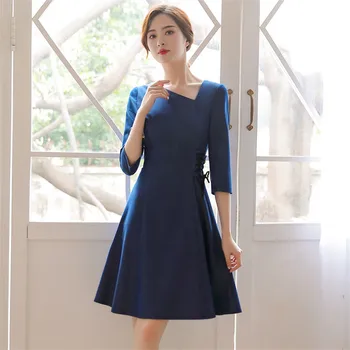 

4XL summer Plus Size Dress Women solid color A-line Dress V Neck half sleeve Elegant OL Slim Dress simple Knee-Length Dress