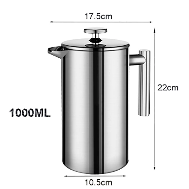 1000ml French Press Coffee Maker Stainless Steel Coffee Percolator Pot,Double Wall& Large Capacity Manual Cafetiere Coffee Containers - Цвет: 1000ml