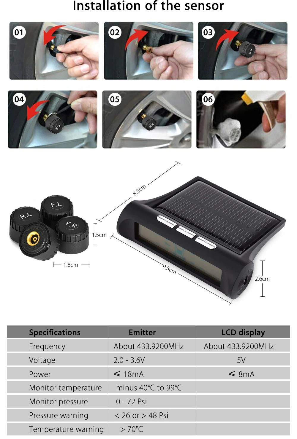 TP880 Автомобильная TPMS система мониторинга давления в шинах Солнечная энергия LCD