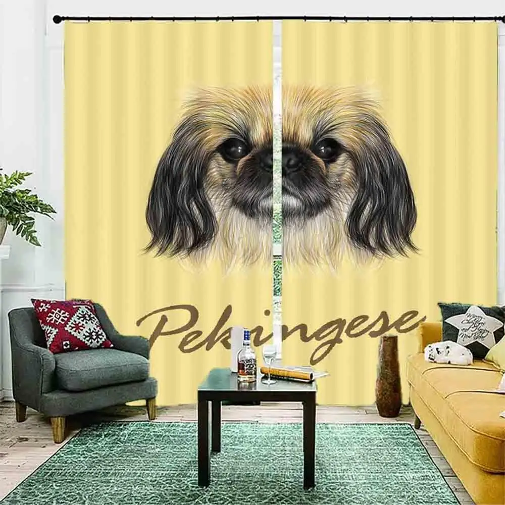 

Pure yellow color pet dog 3D Curtains For Bedroom Kids Living Room Drapes Fabric Polyester Set with Hooks Factory direct sale