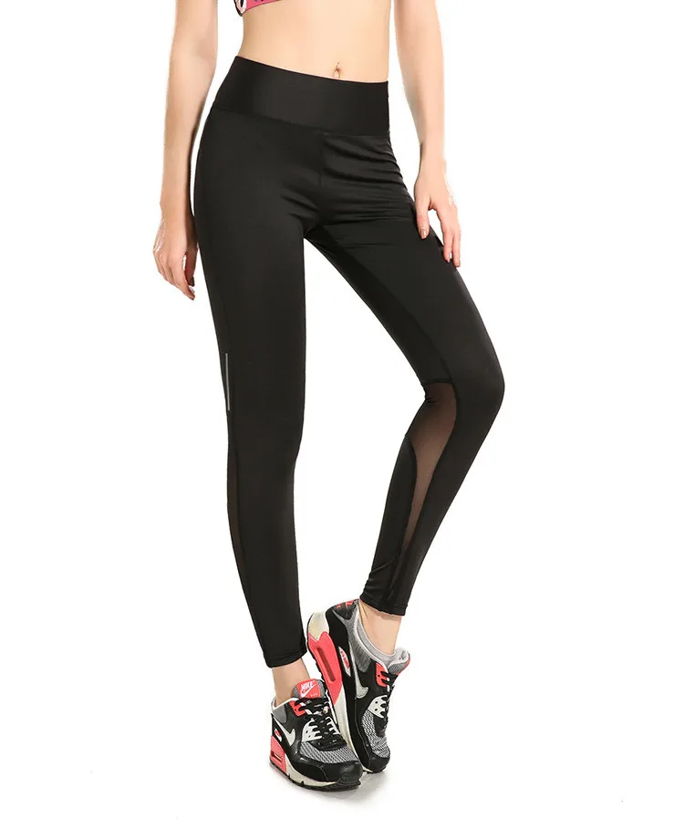 Sexy Women Patchwork Mesh Exercise Leggings Quick Drying Ankle Length