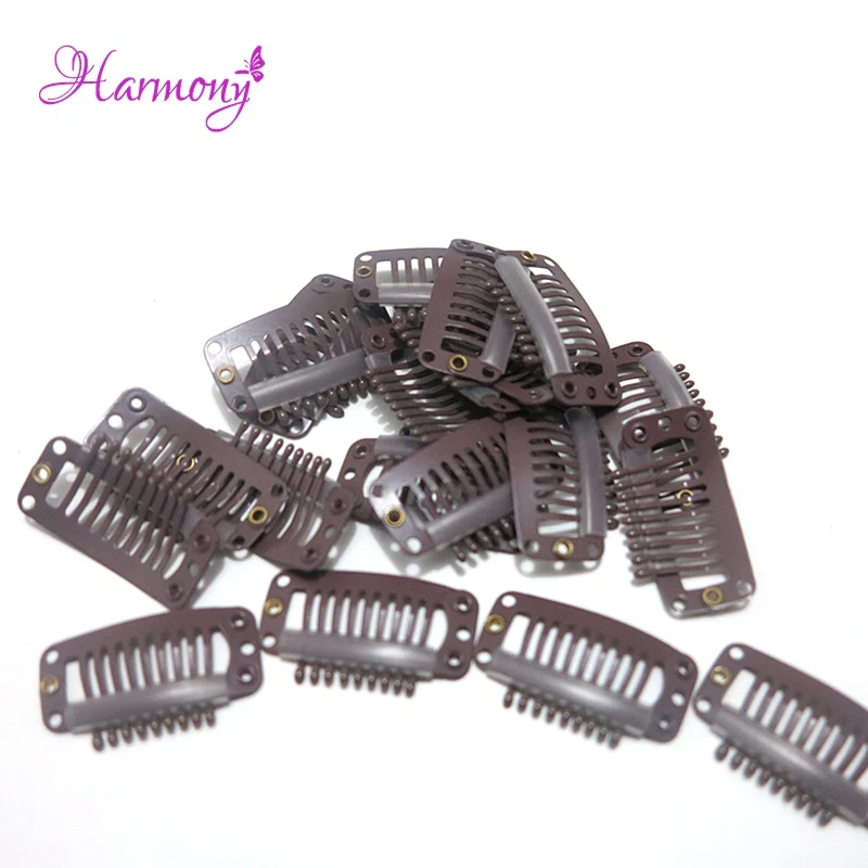 100 pieces/lot 32mm 9-teeth Hair Extension Clips Snap Metal Clips With Silicone Back For Clip in Human Hair Extensions Wig Comb 100 pieces/lot 32mm 9-teeth Hair Extension Clips Snap Metal Clips With Silicone Back For Clip in Human Hair Extensions Wig Comb